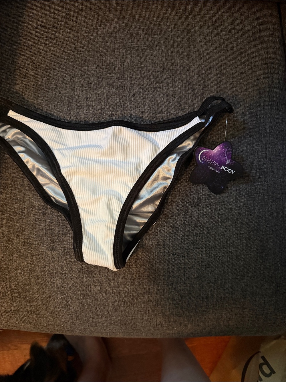 Celestial Body White Ribbed Bikini Bottom with Black Trim nasa theme